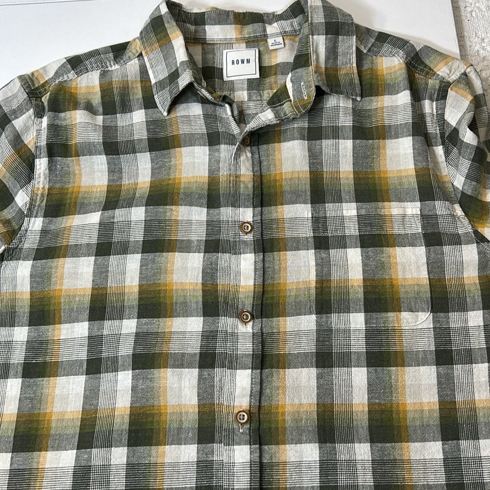 ROWM Men's Plaid Short sleeve Shirt in Green and Yellow Size Large - Picture 8 of 8
